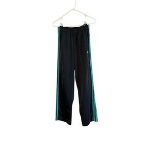 Adidas Womens Track Pants Black Teal 3 Stripe Straight Leg Athletic Sweatpants